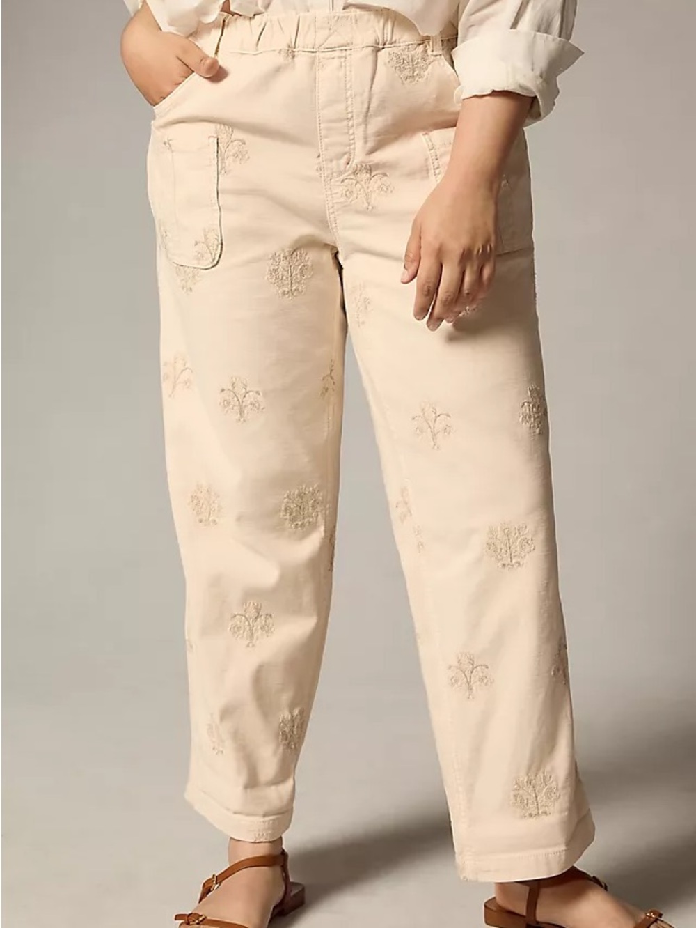 ANTHROPOLOGIE PILCRO Rustic Pull-on Pants whimsical Embroidery feminine Size XL
